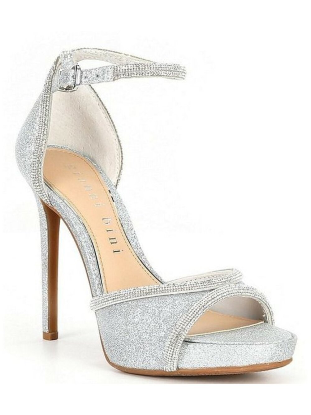 Gianni Bini Constanz Glitter Rhinestone Platform Dress Sandals Silver Sz 9.5